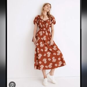 Madewell Sophia Linen Blend Midi Dress RUSTY TORCH